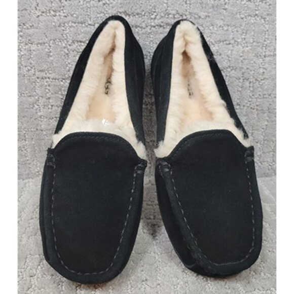 Ugg Womens Size 4MBlack Suede Slip On Flat Shearling Loafer Shoes.NEW - Picture 2 of 12